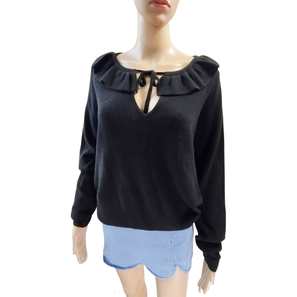 Madewell | Tie-Neck Ruffle Pullover Alpaca Wool Sweater | Women's Medium - Picture 4 of 9